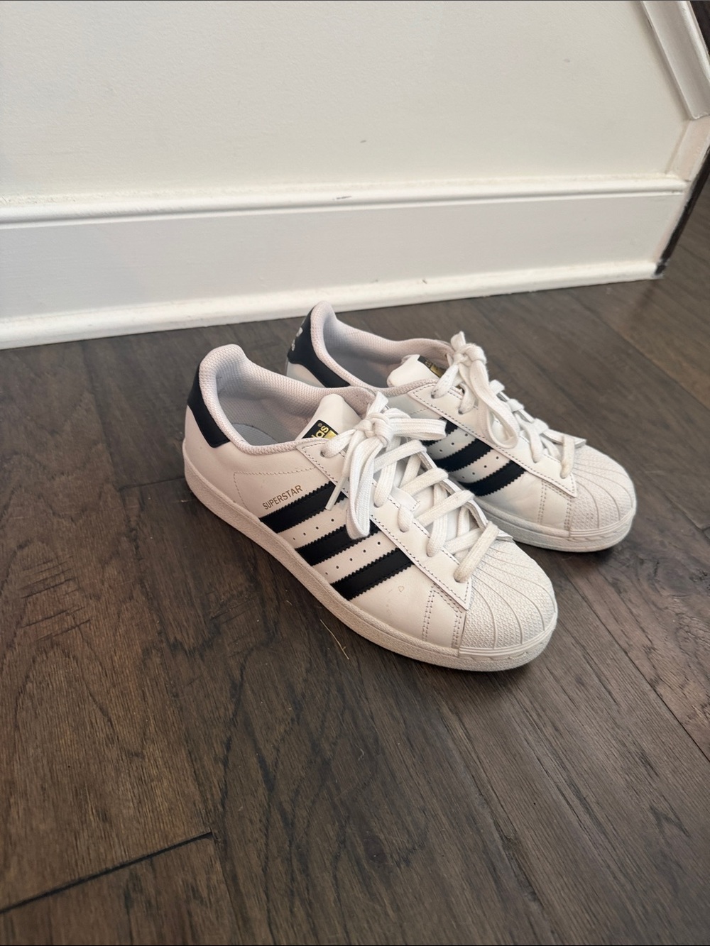 Adidas Womens' White & Black Superstar Sneakers